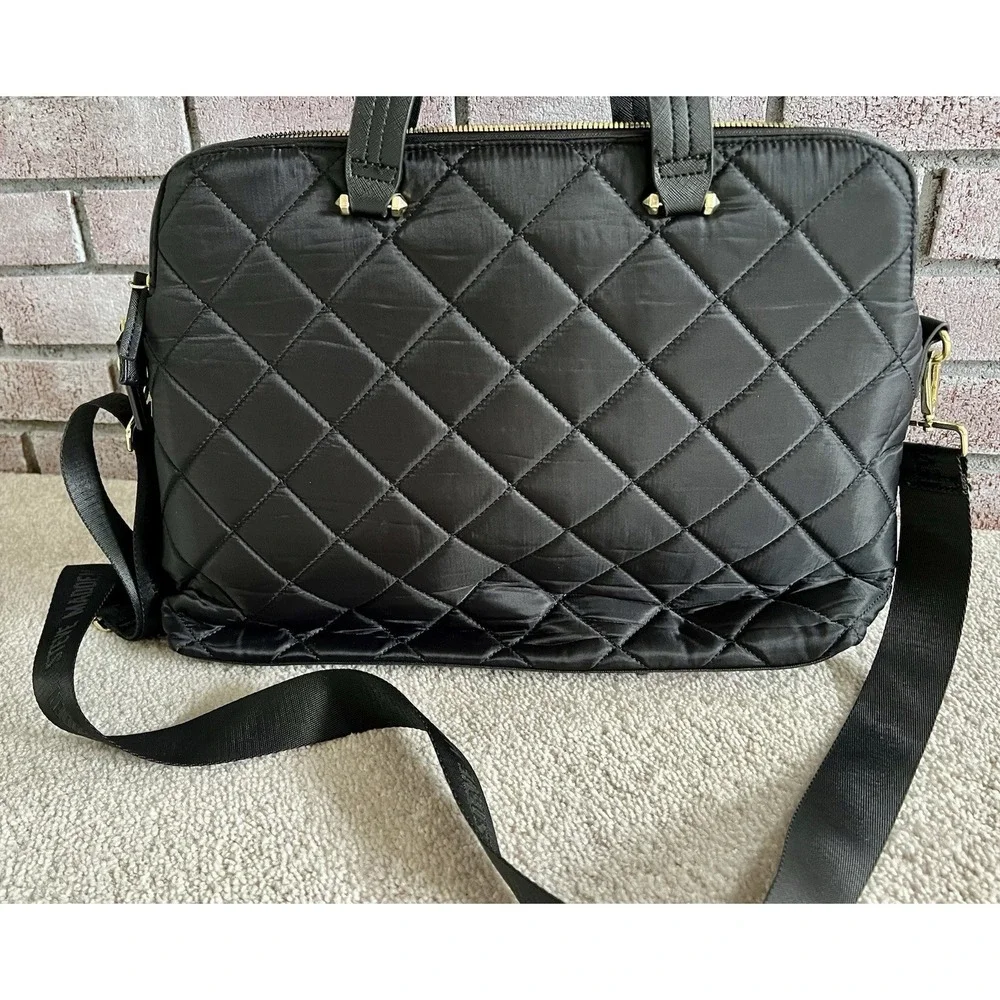 Steve Madden Black Quilted Laptop Work Satchel Bag Zip Detachable Strap Spacious